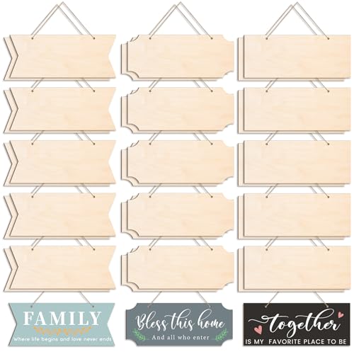 30 PCS Unfinished Wood Crafts Blanks Rectangle Hanging Wood Sign Plaque Wooden Slices Banners with Ropes for Pyrography Painting Writing DIY Home Crafts Supplies