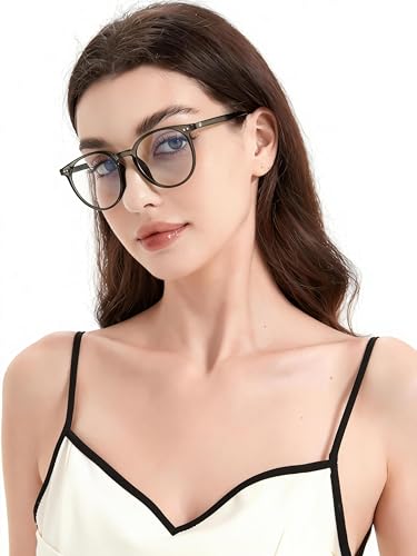 Image of Blue Light Blocking Glasses for Women and Men, Round Frame Computer Gaming Anti Eyestrain & UV Glare RF6213 (Smoke Grey)