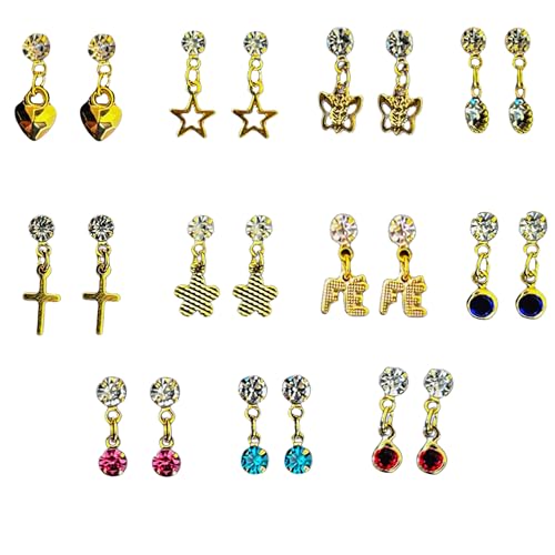 Kit 5 Pares Brincos Folheados a Ouro Penduradinhos Pingente Com Pedras Strass