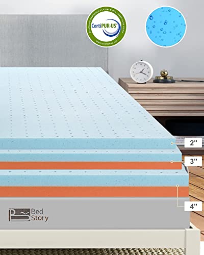 BedStory 4 Inch Memory Foam Mattress Topper Full, Gel Copper Infused Bed Toppers, Medium Firm Foam Mattress Topper with Removable Cover