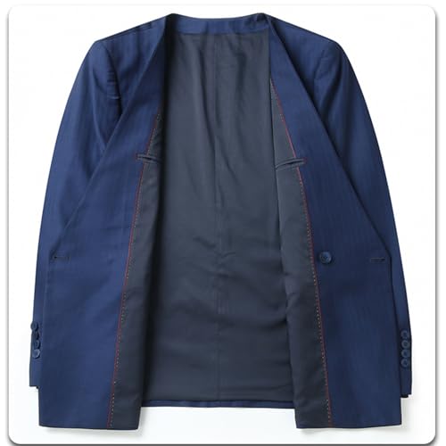 Men's Suits, 2 Piece Collarless Large Size Tuxedo Jacket Wedding Blazer Loose Double-Breasted Business Casual Formal Jacket, Blazer and Pants4