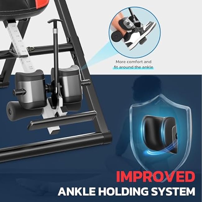 YOLEO ITX360 Inversion Table for Back Pain 2025 Foldable Inversion Table w/ Removable Lumbar Pad, Reversible Ankle Holders, Easy Assembly