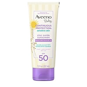 Aveeno Baby Continuous Protection Zinc Oxide Mineral Sunscreen Lotion for Sensitive Skin, Broad Spectrum SPF 50, Tear…