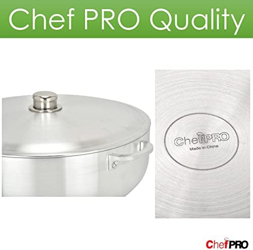 ALUMINUM CALDERO STOCK POT by Chef Pro, Durable Aluminum, Superior Cooking Performance for Even Heat Distribution, Perfect For Serving Large/Small Groups, Riveted Handles, Commercial Grade, 3.8 Quart