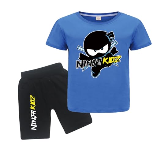 Forlcool Ninja Prints Kids Summer 100% Cotton T Shirts and Shorts 2pcs Clothing Sets Boys Girls Casual Sport Suits (Blue 7-8 Years)