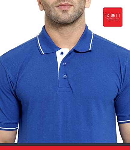 Image of Scott International Men's Organic Cotton Regular Fit Polo T-Shirt (Royal Blue with White, XL)