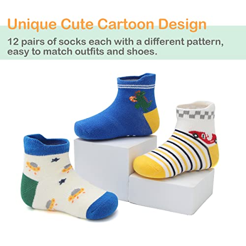 Baby Non Slip Grip Ankle Socks,12-Pack Cotton Crew Socks for 1-3/3-5 Years Old Infants Toddlers Kids Boys Girls Crawling Unisex Ankle Socks Non Skid Sole - Image 4