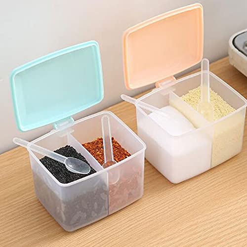 AQQWWER Zestaw niebieskich plastikowych słoików na przyprawy – 2 sztuki, idealny do dekoracji domu i przechowywania przypraw kuchennych, kompaktowy rozmiar 8 x 9 x 12 cm, idealny do nizowania ziół i