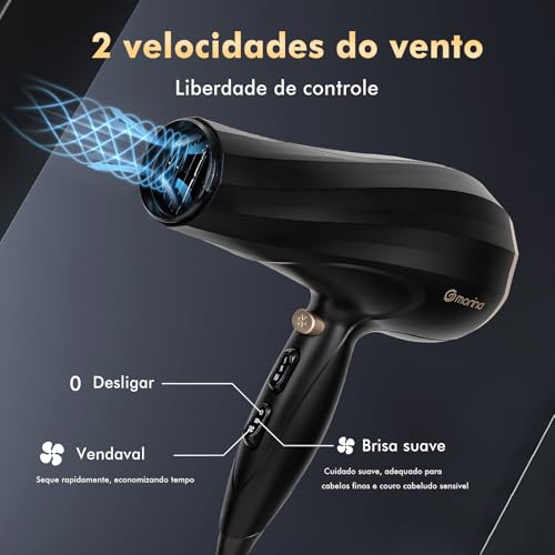 Secador de Cabelo, 1900W, 127V, Equipado com Concentrador de Ar e Difusor, Plugue de Energia de 16A