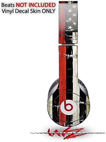Skin Decal Wrap Works with Original Beats Solo HD Headphones Painted Faded and Cracked Red Line USA American Flag Skin Only (Headphones NOT Included)