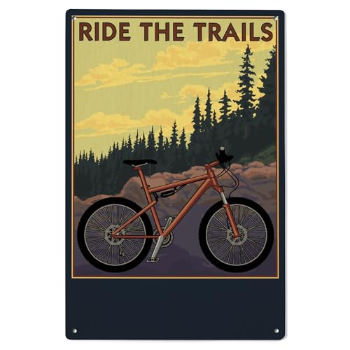 Lantern Press 6x9 Wood Sign Mountain Bike Trail Scene