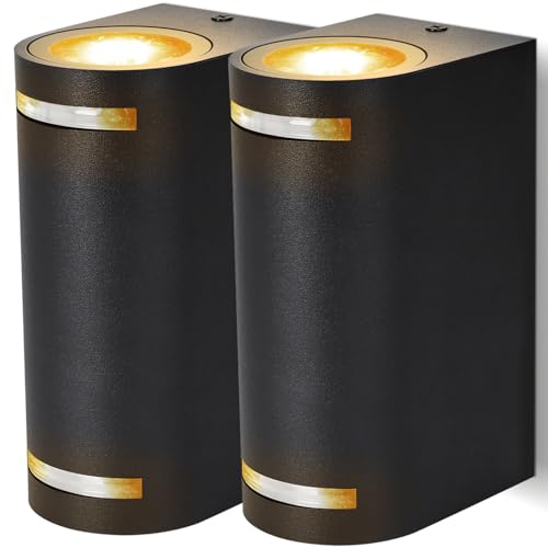 Aigostar Aplique Pared Interior/Exterior，GU10 Antracita Aluminio Lámpara Exterior Pared，Impermeable Luz Interior y Exterior Iluminación para Patio，Jardín，Balcón，Dormitorio，Salon ，Pasillos，2 piezas