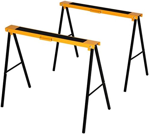 HOMCOM 2PCS Saw Horse Twin Pack Folding Workbench Metal Trestle Stands with Non-Slip EVA Surface for Sawing Work Max Load 125kg