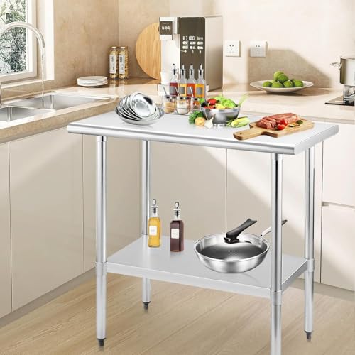 Image of STABLEINK NSF Stainless Steel Table 36x30 Inches, Metal Prep & Work Table with Adjustable Undershelf, for Commercial Kitchen, Restaurant, Hotel, Laundry and Garage