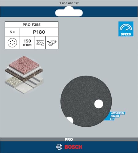 Bosch 5x PRO Plastic and Hard Stone F355 Schleifscheibe (für Beton, Harter Stein, Ø mm, Körnung 180, Professional Zubehör Exzenterschleifer)