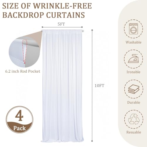 Likrin 20x10FT White Backdrop Curtains for Wedding Parties, Ultra Drapey & Silky Drapes for Backdrop Skin-Friendly & Soft Background Curtains for Birthday, Photography Decoration (4 Panels, 5x10FT) by Likrin - Used condition - Image 2