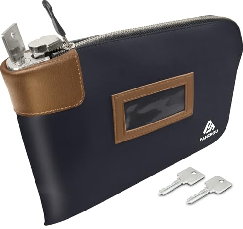 Waterproof Cash Bag with Lock and 2 Keys, Money Bags with Gold Zipper, Security Bags for Cash, Durable Money Bank Deposit Bag, Nylon Documents Bag, Coin Check Wallet Pouch,11 x 9 Inch, Black