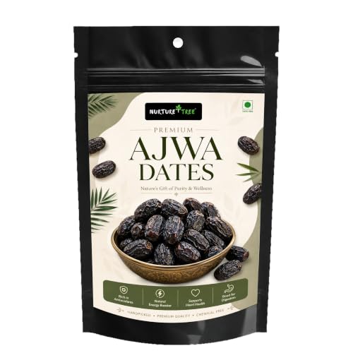 Image of Nurture Tree Premium Saudi Ajwa Dates (Khajoor /Khajur) 400g, 100% Natural Soft and Delicious Arabian Dates in Fresh, Khajur Dry Fruits, No Artificial Colours, Gluten Free, No Added Sugars