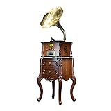 Tocadiscos Altavoz fonógrafo con Entrada y Salida USB Bluetooth Estilo Retro marrón