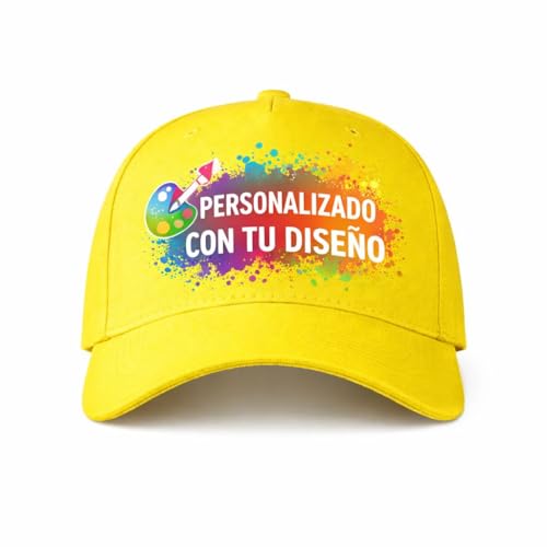 Gorra Personalizada 100% Algodón – Gorras Personalizadas Unisex con Nombre o Logo | Gorra Personalizada Hombre y Mujer | Gorro Personalizado Impreso para Regalo (Amarilla)