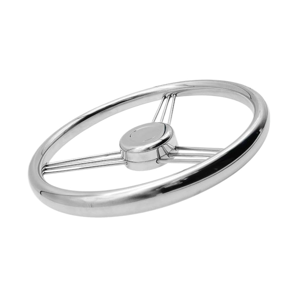 Volante in acciaio inossidabile lucidato a specchio a 3 razze da 13,5 pollici compatibile con yacht