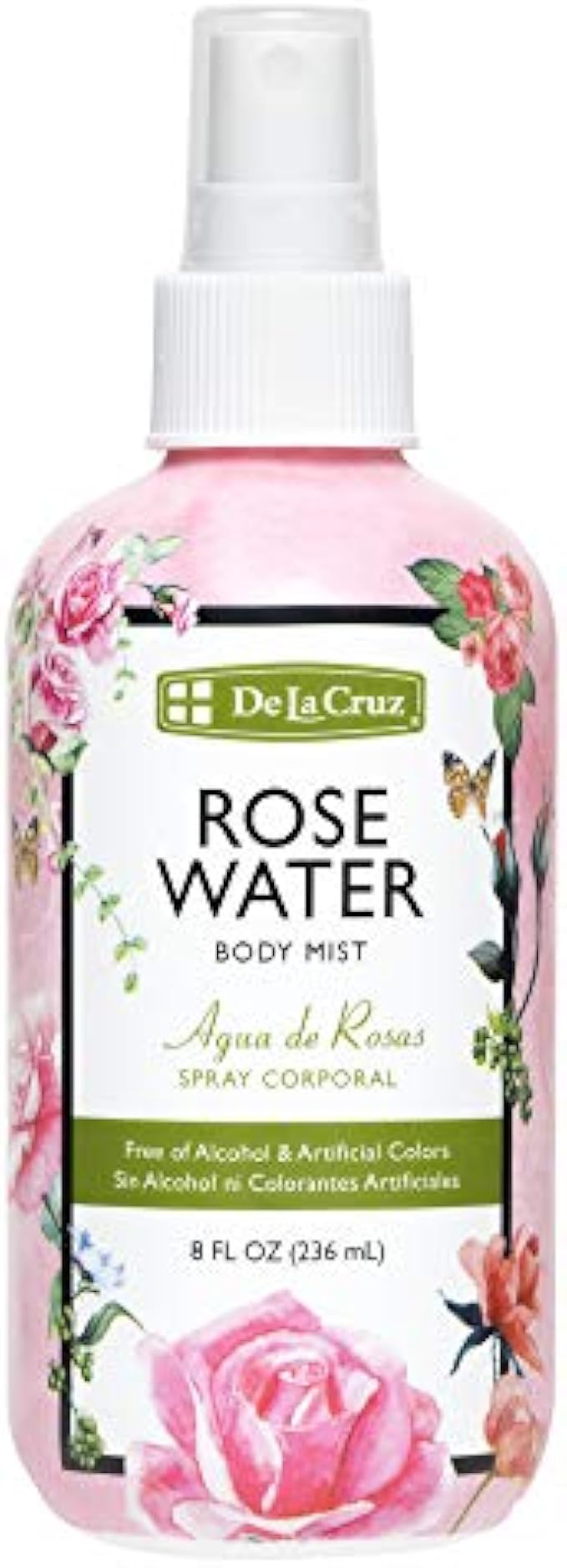 De La Cruz Rose Water Body Mist - Rosewater Spray for Face, Skin and Hair 8 fl oz (1 Bottles)