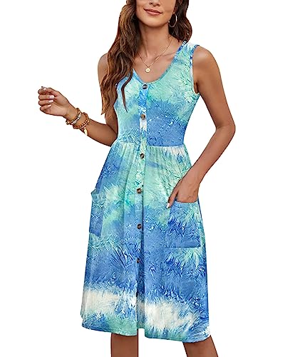 Image of MOLERANI Women Summer Dresses Sleeveless Casual Loose Swing Button Down Midi Dress with Pockets