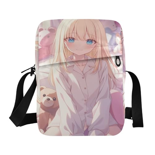 Cute Cartoon Anime Girl mens messenger bag mens crossbody Ladies Shoulder Handbags Adjustable Strap for Shopping School