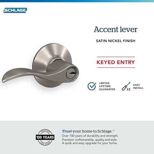 Schlage F51A ACC 619 Accent Door Lever, Keyed Entry Lock, Satin Nickel - Image 5