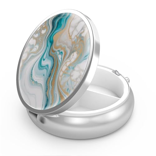 Image of Pill Box 3 Compartment Medicine Pill Case,Portable for Pocket or Purse Pill Boxes Decorative Metal Medicine Vitamin Organizer Unique Gift(Green Marbling)