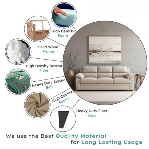Image of Torque Jett Premium Leatherette 3 Seater Sofa-Tan | Modern Designs Sofa 3 Seater | Leatherette 3-Person Sofas Couches for Living Room Office Guest Room