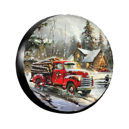 Image of Christmas Night Vintage Truck Spare Tire Cover for Rv Trailer Camper- Cute Xmas Winter Waterproof Wheel Protectors Cover Universal Fit for Truck SUV Travel New Year Outdoor-14 inch