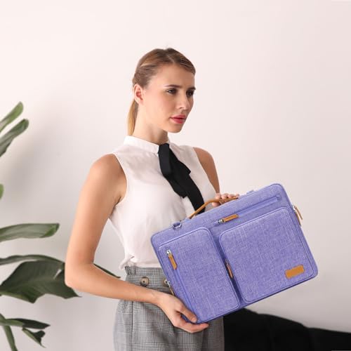Image of MOSISO 360 Protective Laptop Shoulder Bag,13-13.3 inch Computer Bag Compatible with MacBook, HP, Dell, Lenovo, Asus Notebook,Side Open Messenger Bag with 4 Zipper Pockets&Handle, Purple