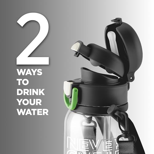 Image of MILTON Regan 850 2-in-1 Lid Sip or Gulp Water Bottle | Sturdy Handle And Strap I BPA Free| Food-Grade | One-Touch Open | Leak-Proof | Ideal for Office, School, College, Gym | 836ml, Black