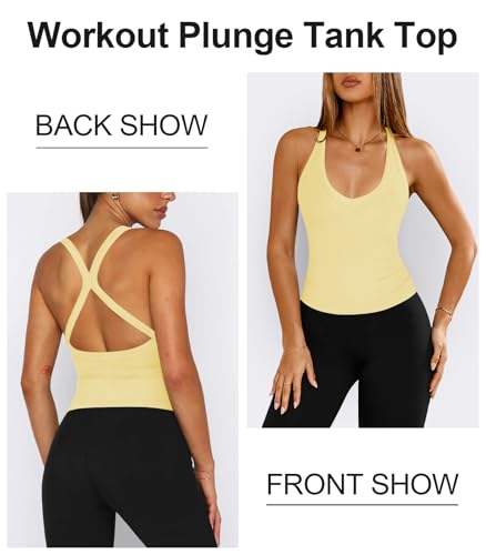 Womens Halter Tops Racerback Workout Tank Top for Women Plunge V Neck Split-Back Spaghetti Strap Fitted Ribbed Shirts2