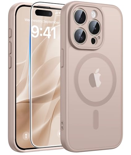 Image of FNTCASE for iPhone 15 Pro Case: [Compatible with Magsafe] Translucent Matte Cases with [Full Camera Protection] [Screen Protector] Military Grade Shockproof Protective Phone Cover - Desert Gold