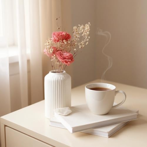Image of Decorative Glass Vase for Flower Plants | Clear Glass vases for Home Decor | Glass vase for Living Room (White vase)