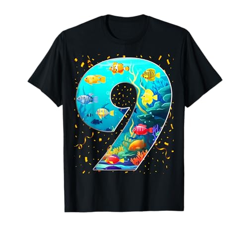 Fiesta de cumpleaños 9 años Acuario de peces de mar Cumpleaños Niño Camiseta