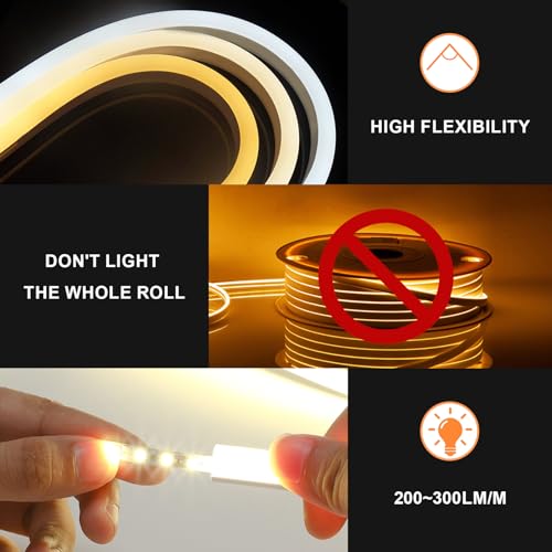 KSIBNW Neon LED Strip Light Waterproof IP65,6.5ft/2m 220v LED Light Strip,Flexible Cuttable Rope Light Neon Strip Light for Kitchen Bedroom Garden Lights,Outdoor Indoor Decor,Warm White - Image 3