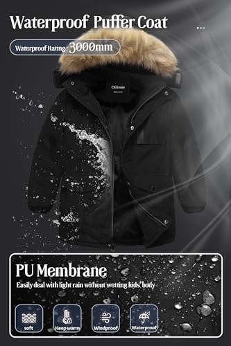 Chrisuno Boy's Med-length Parka Winter Coat Waterproof Outwear Ski Snow Jackets Thick Padded Insulated Windbreaker4
