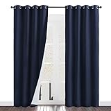 NICETOWN Thermal Insulated 100% Blackout Curtains, Dust Isolate Noise Reducing Drapes with Felt Fabric Liner, Full Light Blocking Panels for Patio (Navy Blue, 1 Pair, 52 inches x 108 inches)