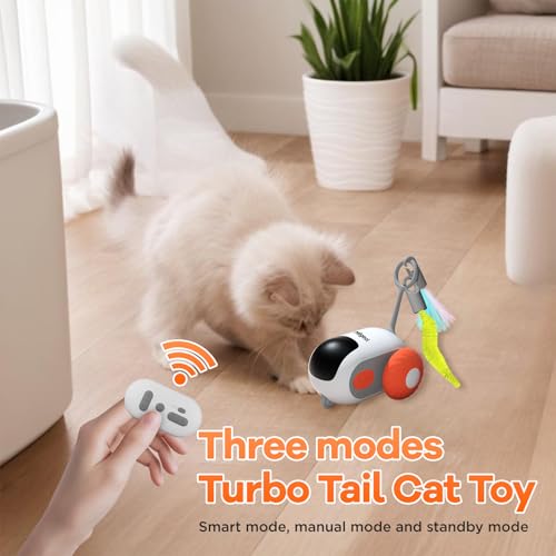 Milgeol Turbo Tail 3.0, Teazys Cat Toy Turbo Tail, Smart Remote Control Electric Interactive Cats Toy, Type-C Rechargeable Turbo Tail Mouse Cat Toy with Feathers (1*orange) - Image 6
