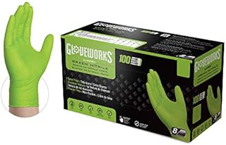 GLOVEWORKS HD Green Nitrile Industrial Disposable Gloves, 8 Mil, Latex-Free, Raised Diamond Texture, Large, Box of 100
