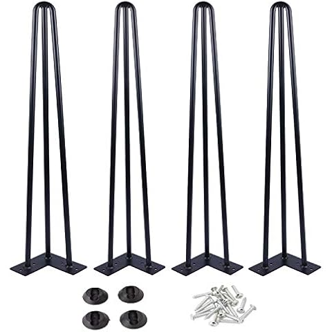 Osring 34 Inch Hairpin Table Legs with 1/2” Dia 3-Rods, Metal Furniture Legs for Coffee Table and Console Table, Mid-Century Black Hairpin Legs with Hairpin Floor Protector Feet, 4 Pack Cover