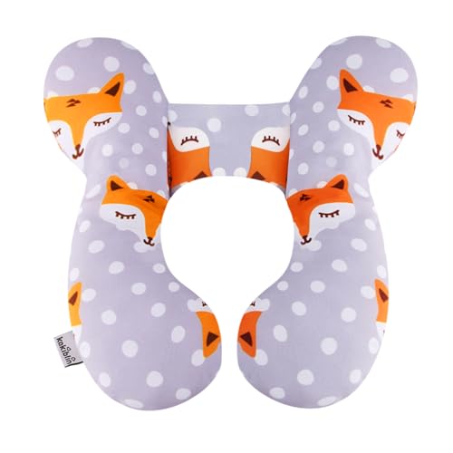 Image of KAKIBLIN Baby Travel Pillow, Upgraded Baby Neck Pillows for Car Seat Toddler Head and Neck Support Pillow for Car Seat, Pushchair (Gray Fox)