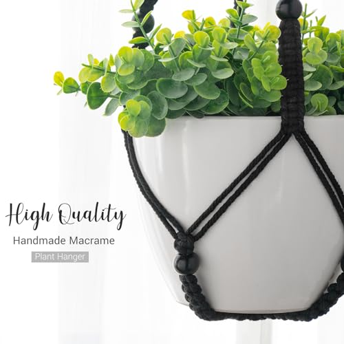 Image of Mkono 3 Pack Macrame Plant Hangers Hanging Planters for Indoor Plants Black