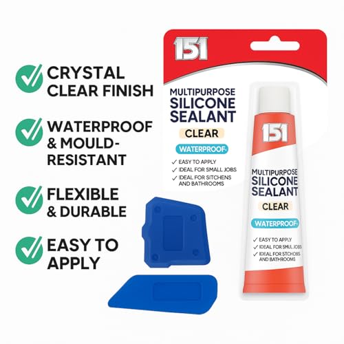 Silicone Sealant Clear Clear Tube 70g | Multipurpose Waterproof Sealant for Bathroom & Kitchen | Transparent 70g Tube with Sealant Smoothing Tool Finishing Kit