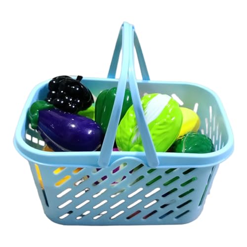 Image of PLUSPOINT Food Cutting Toys with Basket Realistic Sliceable Fruits Vegetables Pretend Play Kitchen Toys for Girls and Boys (Mini Basket)