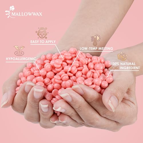 Image of Mallowwax Hard Wax Beads, 1LB Pink Rose Wax Beans for Hair Removal