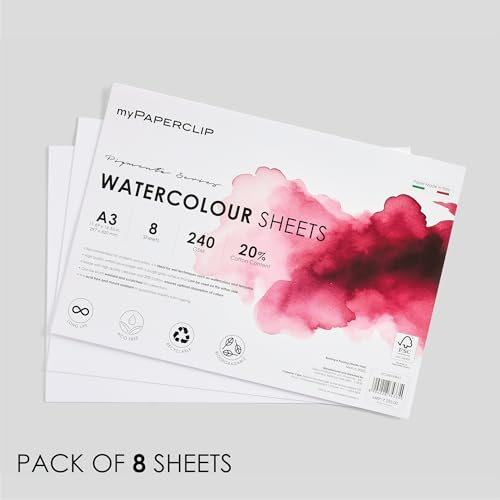 Image of myPAPERCLIP Pigmenta - A3 Watercolor Paper | 240 GSM, 8 Sheets, 20% Cotton | Cold-Pressed & Acid-Free | Suitable for Both Wet & Dry Painting